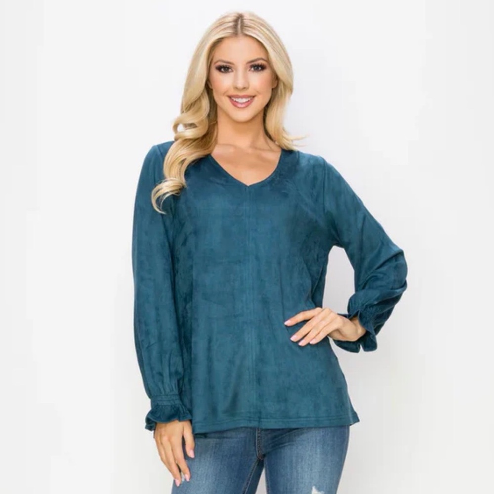 Joh Abigail Stretch Suede Long Sleeve  Blouse